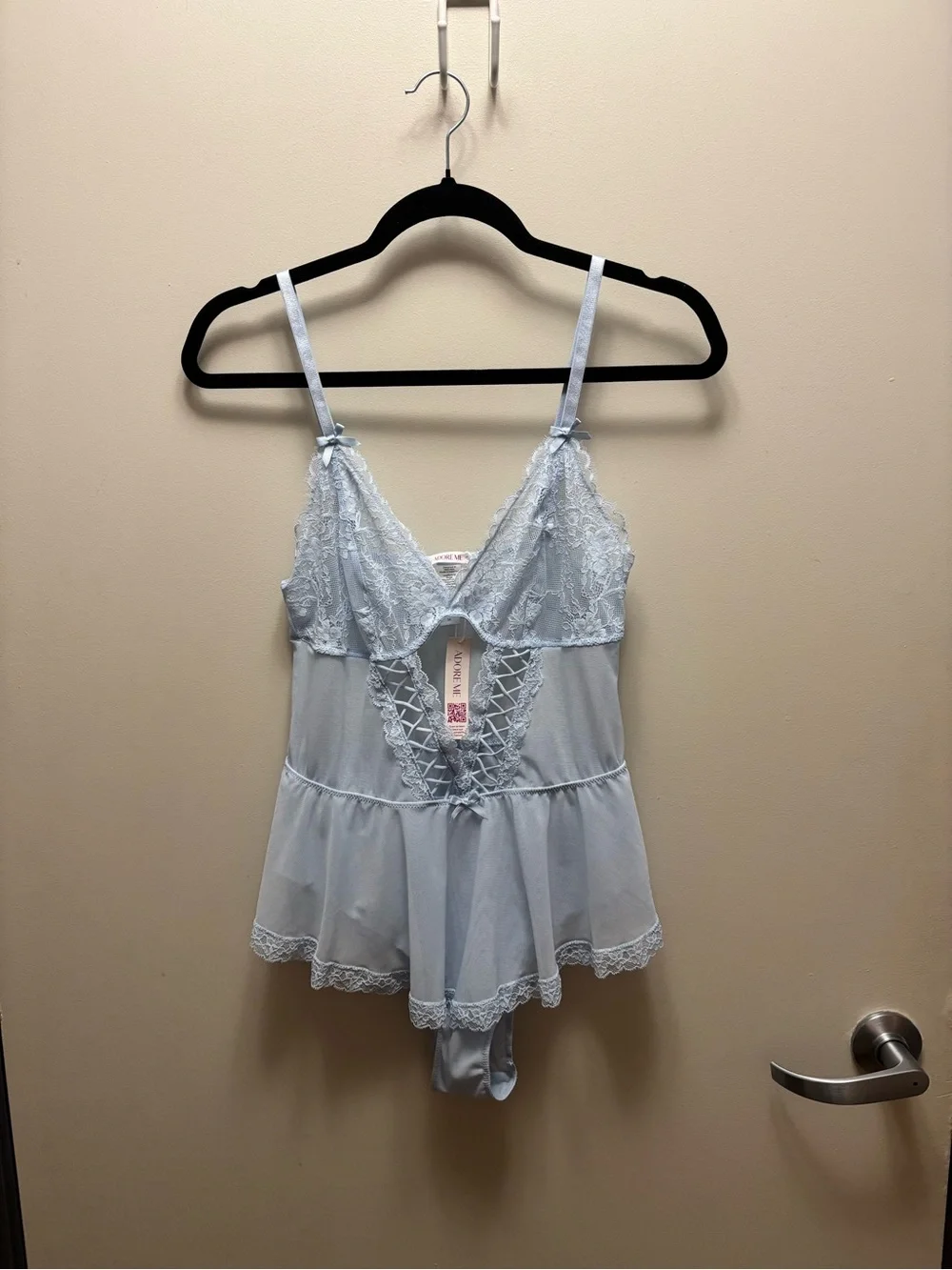 NWT Adore Me Light Blue Lace-Trim Babydoll Chemise size M (0171)